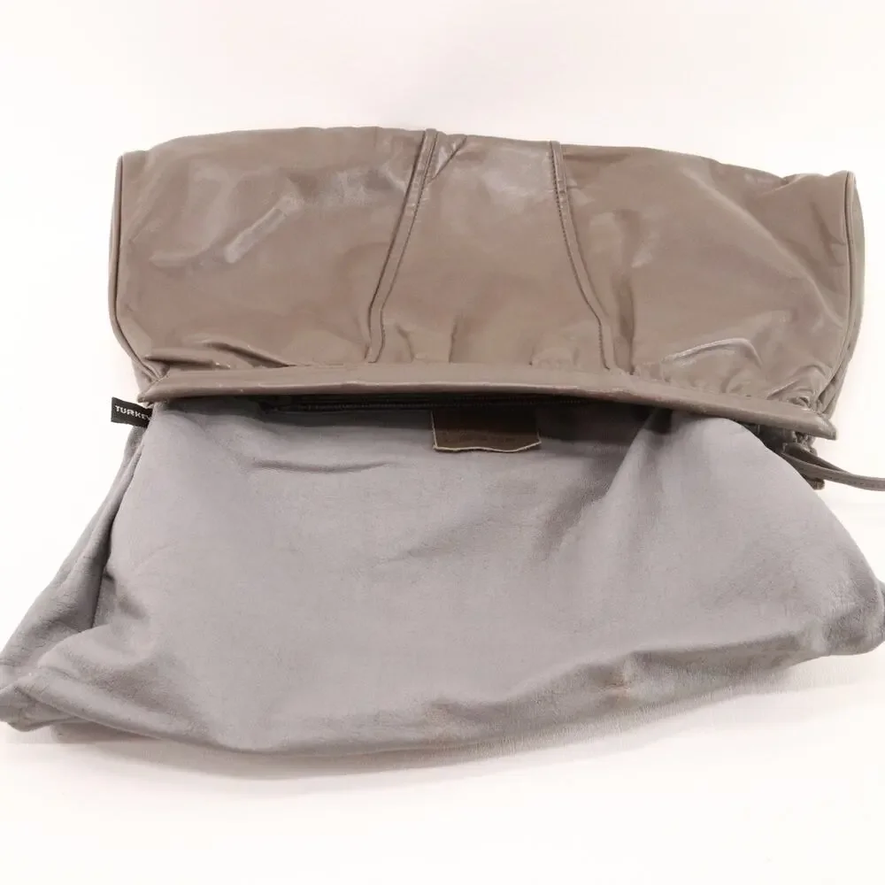 Vintage Alexanders Handbag Women L Ash Brown Smooth Leather Pleated Clutch Bag